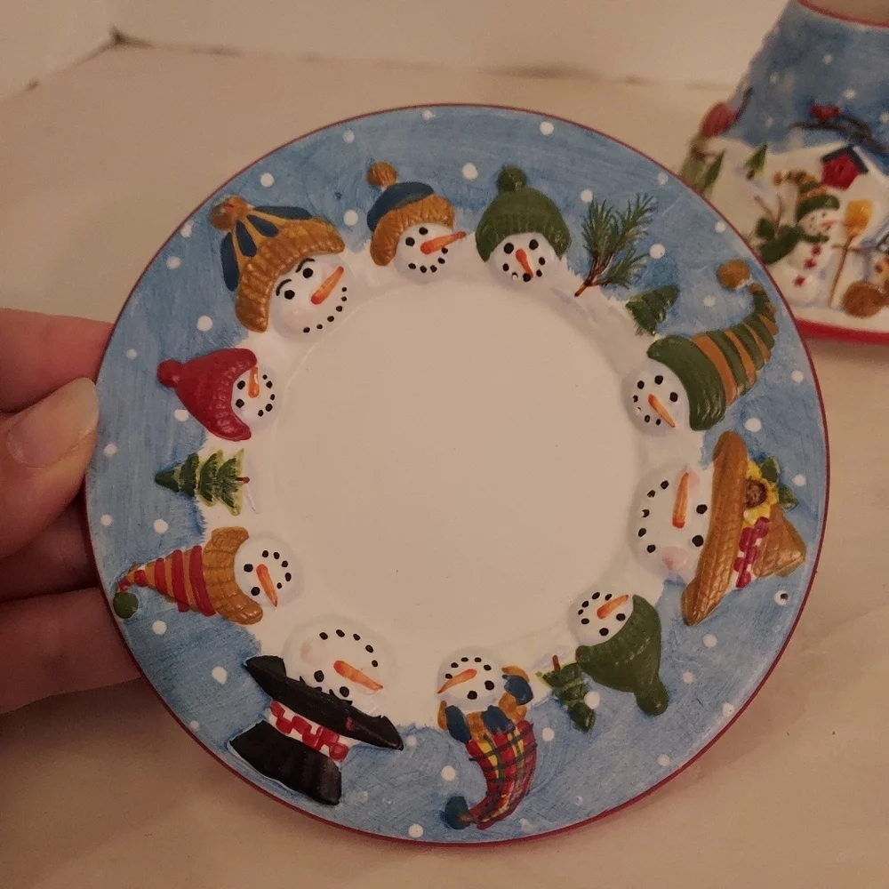 Yankee Candle Snowmen Family Small Jar Shade and Plate